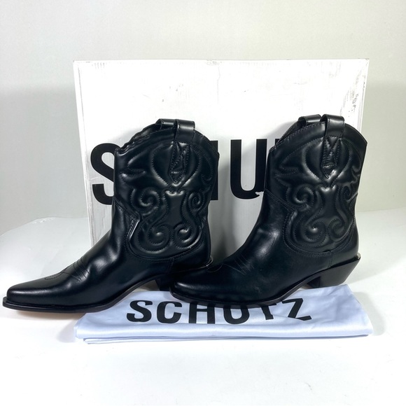 *SOLD* Schutz Zachy Short Western Boots Leather Size 8 Black NEW - Picture 14 of 15